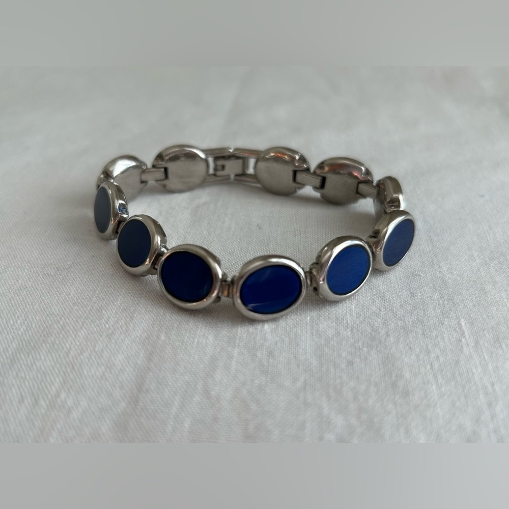 Blue Enamel and Silver Bracelet.
